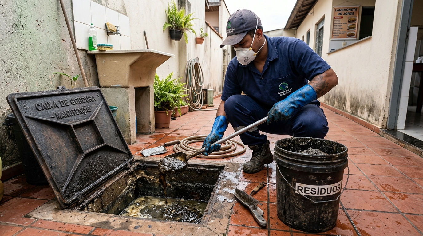 Remoção de resíduos da caixa de gordura em São Gonçalo‑RJ